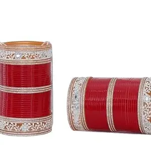 BANGLESKART Women's Designer Bridal Dulhan Maroon Punjabi Chuda Bangle Set for Ladies. (2.8)