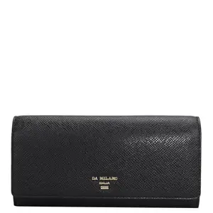 Da Milano Genuine Leather Black Flap Over Women Wallet (1216B-OL)