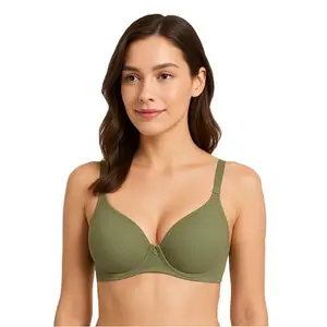 Lewiss Cotton Non Padded Wire Free Adjustable Straps Breathable Bralette Spandex T Shirt Bra for Women RMJM - Green (Size - 030)