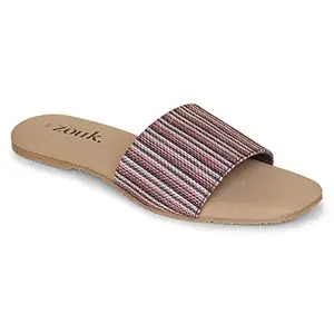 ZOUK Women's Handcrafted Vegan Leather Rohtang Stripes Casual Flats Multicolor (ZFCF-RS-38)