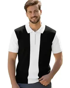 Enitor Mens Half Sleeves Polo Neck T-Shirt, Casual Summer Wear T-Shirt for Men, Streetwear Half Zipper T-Shirts for Boys, Stylish Everyday Tshirts for Boy