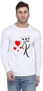 JAY BRAND T-Shirt for Men | Full Sleeve Round Neck Heart with Alphabet Printed T-Shirts, (Letter-K), L White