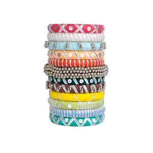 TaashaCraft Maya Cotton Thread Bangles Set, Handmade Cotton Dori Bangle Set for Women & Girls Size 2.6 Set of (12 Bangles)