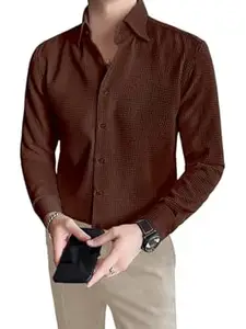 GRECIILOOKS Men's Formal Button Down Shirt – Slim Fit Shirt's for Men | Textured Long Sleeve Polycotton| Business & Meeting Ready (Available in Plus Size and Combo Pack of 2)