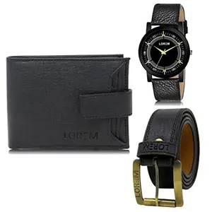 LOREM Mens Combo of Watch with Artificial Leather Wallet & Belt FZ-LR48-WL08-BL01