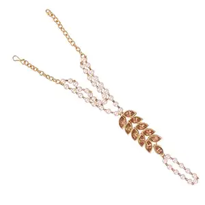 ACCESSHER jewellery Golden fern shaped Kundan and Moti Ring Bracelet/Hathphool/Hand Harness/Finger Ring Bracelet for girls and women set of 1