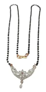 Black pearl silver pendant with pink stone mangalsutra