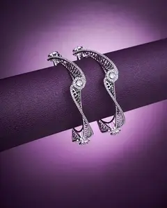 OPAL TOUCH Pristine Curly Studded Rhodium Bangles (Pack of 2)