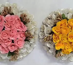 Ruchi Flower Bun Juda Maker Flower Gajra (Pack-02) Hair Accessory Set (Pink/Yellow)