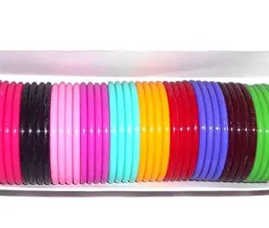 GOELX Plastic Colourful Bangles for Kids/Girls/Womens - 48 Multicoloured Bangles Set - Bangle Size 1