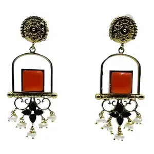 Traditional Golden Chandbali Earrings, Stone with Pearls SGF-CHBL-RED-30 (RED)