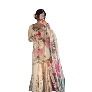 Vyomi fashion Women Chinon Gharara - Suit Set with Dupatta Sequins Embroidery Kurti with Full Flair Gharara | Designer Ethnic Wear for Women