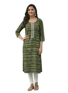 AAVIVA Women Straight Kurti Printed Ethnic Kurta with Three Quarter Sleeves