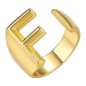 ZIVOM® Copper Initial Letter F Alphabet Name Hollow Chunky 18K Gold Adjustable Free Size Ring For Women