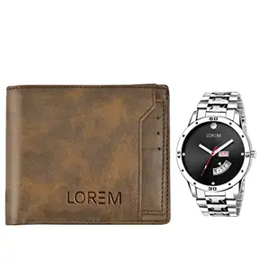LOREM Combo of Men Watch & Artificial Leather Wallet-FZ-WL24-LR104