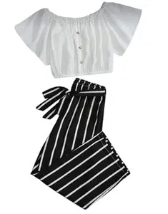 L F LATEST FASHION Latest Fashion Women's Designer Plazzo & Button Top Combo (XL, White & Black)