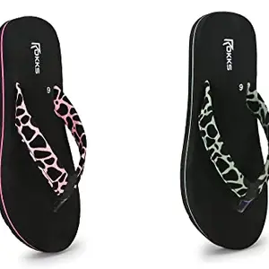 ROKKS Woman's Fashion Stylish Soft Comfortable Slipper for Girls/Ladies (Combo Pack Of 2) (BlackPink&BlackGreen, numeric_6)