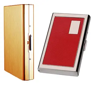 Stealodeal 6 Slot Red Leather with 8 Slot Rosegold RFID Blocking (Unisex) Card Holder (Combo of 2)