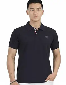 Men's Polo T-Shirt, Navy Blue, Short Sleeve, Collar Neck, Embroidered Logo