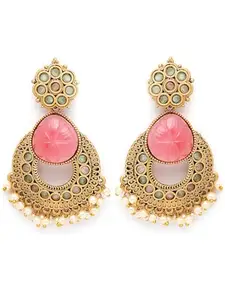 Karatcart Gold Plated Pink Carved Stone Drop Earrings for Women