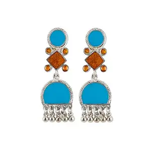 Shashwani's Women's Blue Silver-Plated Alloy Hook Dangler Hanging Earrings - PID26935.