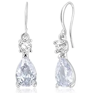 Peora Silver Plated Cubic Zirconia Crystal Studded Drop Earrings Fish Hook Back Fashion Jewellery for Women & Girls