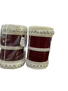 Elegant Maroon Bridal Chura with Pearl & Diamond Stone Work