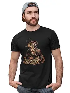 Pooja outlets Rich Skull Black Round Neck Cotton Half Sleeved T-Shirt with Printed Graphics