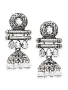OOMPH Jewellery Oxidised Silver Kundan Jhumka Earrings - For Women & Girls Stylish Latest (CKE529_Z1)- For Women & Girls Stylish Latest