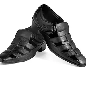 BXXY Men's 2" Height Increasing Synthetic Material Black Formal Velcro Roman Sandals With Pu Sole.- 6 UK