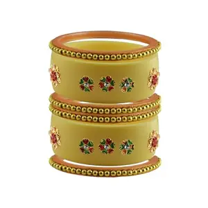 Vidhya Kangan Stone Stud Color Cream Acrylic Bangle | Over Size | Plus size |For Woman and girlsChura Bangles Set for Wedding and Party (sku-ban25849)