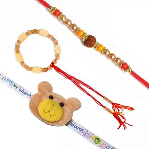 AR Eyewar Rudraksh Bhaiya Bhabhi Pair Set With Teddy Bear Light Rakhi Music Rakhi For Brother And Sister