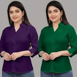 Formal Cotton Blend Shirt for Women with 3/4 Sleeve for Casual Wear Combo of 2