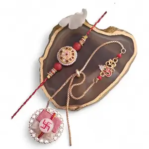 Ideaz unlimited Designer Bhai & Traditional Moli Rakhi | Trendy & Sacred Threads for Rakshabandhan - Pack of 2 Rakhi with Roli Chawal