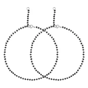 ZAVYA 925 Sterling Silver Beads Minimal Rhodium Plating Anklet (Pair) | Gift for Women & Girls | 1 Year Plating Warranty