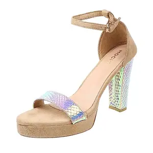 Mochi Women Beige Synthetic Leather Fashion Heel Sandal UK/7 EU/40 (34-141)