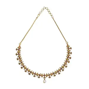 Kushal's Fashion Jewellery Ruby Gold Plated Ethnic Antique Necklace- 413036