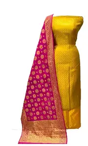 Prutha Fashion Women Nylon Blend Dress Material (Chhota Hathi_Yellow & Rani Pink_Free Size)