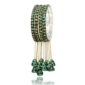 Sanara Traditional Exclusive Multi-Colors Crystal Diamond Stones with Antique Latkan Bangles Set For Woman & Girls Jewellery (Green, 2.4 (2.25 Inches))
