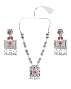 Maroon Square Long Necklace for Women – Traditional Indian Jewelry