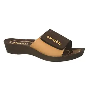 AEROBLU Brown Beige Synthetic Solid Casual Lightweight Open Toe Comfortable Flat Slipper For Women (AE4008-BROWN BEIGE-36)
