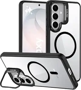 VONZEE Compatible for Samsung S26 5G Case, Compatible with MagSafe, Military-Grade Protective Case, Built-in Stash Stand Phone Case, Scratch-Resistant Back Cover, Classic Series|Clear Black