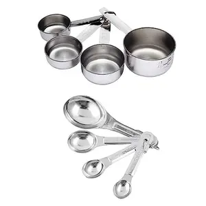 FIND_X Stainless Steel Measuring Spoons | Set of 4 Measuring Cups and 4 Measuring Spoons for Kitchen Tool Set | Measuring Spoons Set