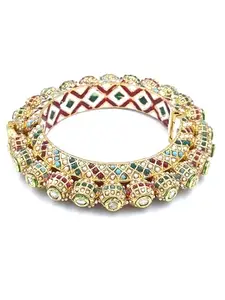 AARNAA Gold Plated Pearl & Kudan Studded Ethnic Rajasthani Bangles BG_LD431_MLT_595