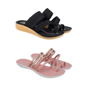 ZENWEAR Extra Soft Classic Casual wear with Flexibility Technology Sandal Combo for Women's/Girl's(6140+1944)(4) Multicolor