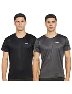 Charged Energy-004 Interlock Knit Hexagon Emboss Round Neck Sports T-Shirt Black Size Large And Charged Play-005 Interlock Knit Geomatric Emboss Round Neck Sports T-Shirt Dark-Grey Size Large