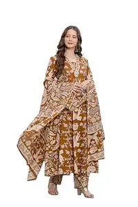 PARTHVI Women’s Cotton Printed Flared Kurta Set with Pants & Dupatta | Elegant Ethnic Wear for Women | Floral Print | Comfortable Suit Set