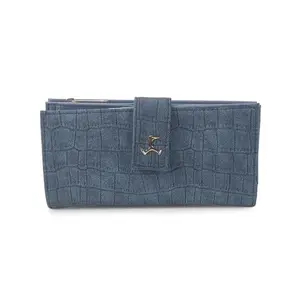 Mochi Women Blue Faux Leather Croc-Textured Magnet Closure Casual Wallet(95-164)