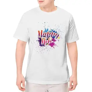 TheYaYaCafe Holi Gifts Happy Holi Printed White Mens X-Large T-Shirt - Dri-fit