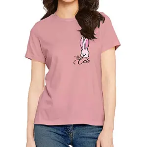OPLU Women's Regular Fit Tshirt Be Cute Rabbit Cotton Printed Round Neck Half Sleeves Trending, Animal, Cute Animal Pootlu Tees and Tshirts.(Pooplu_BabyPink_XX-Large)